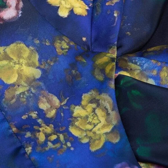 NWT Theia Nadia Draped Floral Mikado V-Neck Gown - Picture 2 of 8